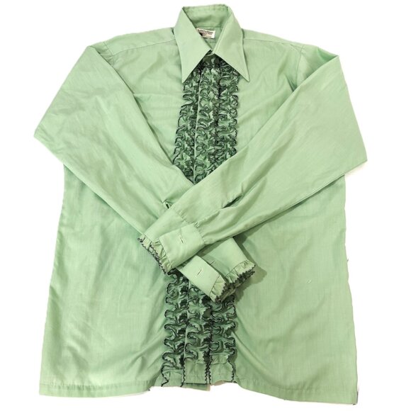 Green Ruffled Men's Shirt - Picture 2 of 8
